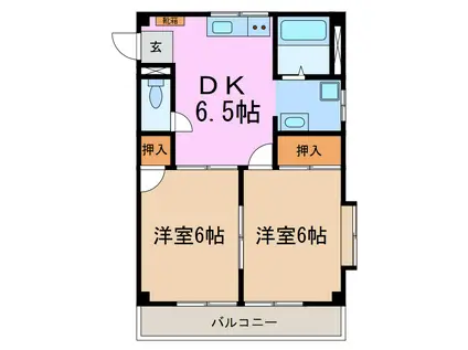 ハピネス八事(2DK/1階)の間取り写真