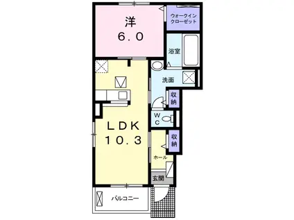 アジュールB(1LDK/1階)の間取り写真