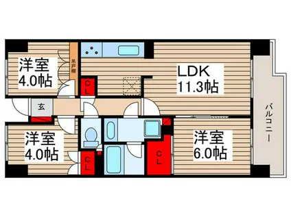 川越パークホームズ(3LDK/12階)の間取り写真
