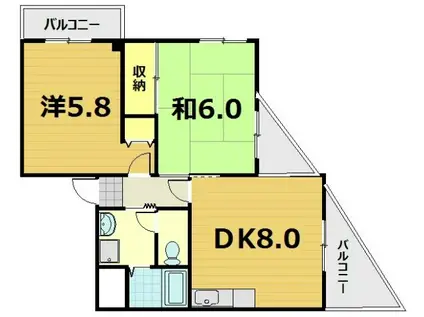 カーディフ山田(2DK/6階)の間取り写真