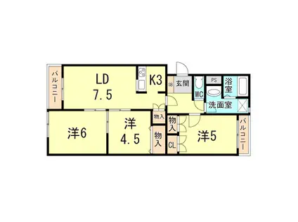 コーポ大津和(3LDK/2階)の間取り写真