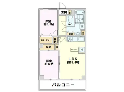 パレスヤマゴ(2LDK/4階)の間取り写真