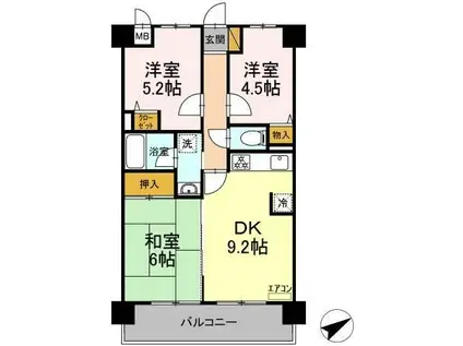 ライオンズシティ水戸(3DK/7階)の間取り写真