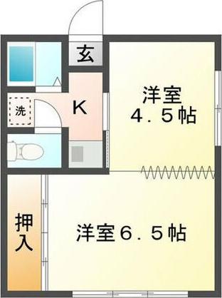 アーバンウェーブ岩成台(2K/1階)の間取り写真