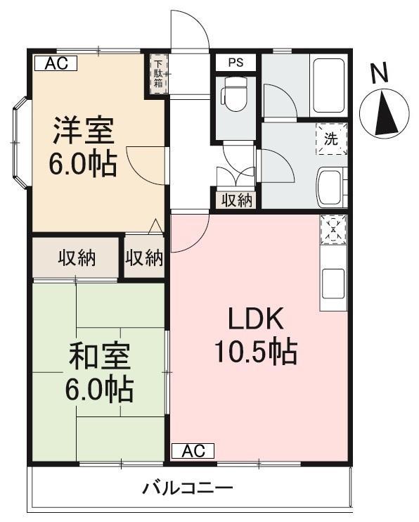 グレースハタオカ(2LDK/1階)の間取り写真