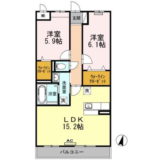 ウィステリアII(2LDK/1階)の間取り写真