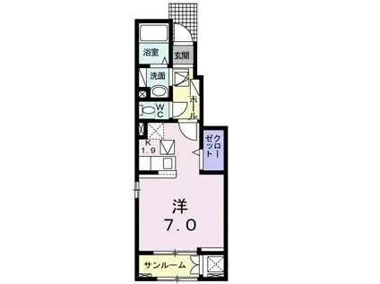 レグルス(ワンルーム/1階)の間取り写真