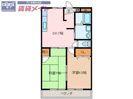 エクセレント山宝(2DK/1階)の間取り写真