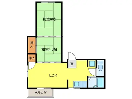 吉村コーポ(2LDK/4階)の間取り写真