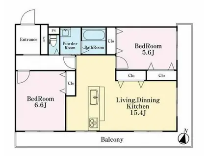 日商岩井国立マンション(2LDK/7階)の間取り写真