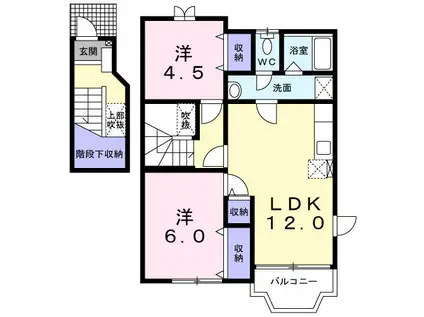 パティオソレアードKT B(2LDK/2階)の間取り写真