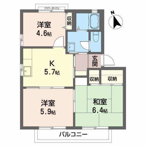 シャンボール吉岡A(3K/2階)の間取り写真