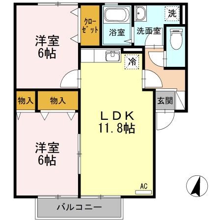 ウィル・ドミール(2LDK/2階)の間取り写真
