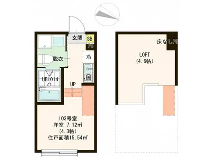 ハーモニーテラスKNT(ワンルーム/1階)の間取り写真