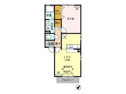 C.F HEIGHTS Q(1LDK/2階)の間取り写真