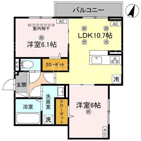 コンフォート若松(2LDK/1階)の間取り写真