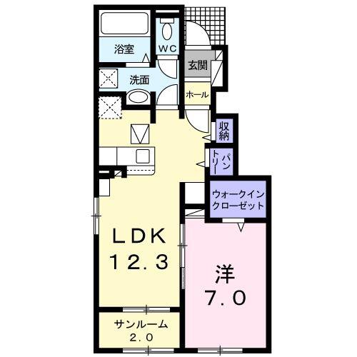 プラシードカーサ TK A(1LDK/1階)の間取り写真