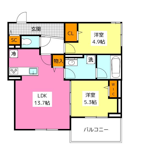 GRANDVALLEY 博多(2LDK/1階)の間取り写真