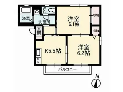 サンライズフジA棟(2K/2階)の間取り写真
