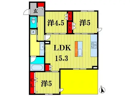 プランドール南流山(3LDK/1階)の間取り写真