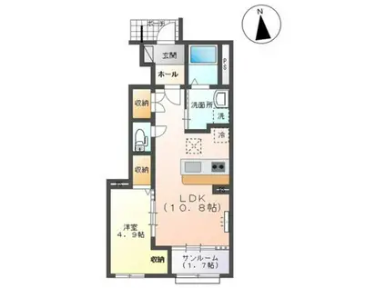 ルーベンス城東(1LDK/1階)の間取り写真