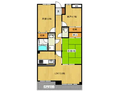 NICEアーバンステイツ柏木(2SLDK/6階)の間取り写真