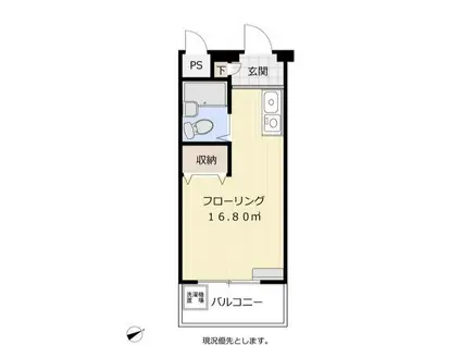 リバーサイドハイツ(ワンルーム/2階)の間取り写真