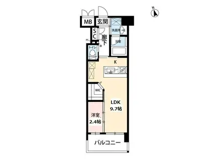 ウィングス西本町(1LDK/8階)の間取り写真