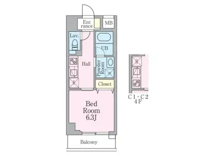 ジョイヴィレッジ瑞江(1K/4階)の間取り写真