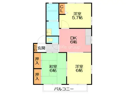 ハイツ丸久 A(3DK/2階)の間取り写真