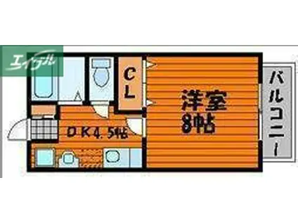 ダンディライオン西市 A棟(1K/2階)の間取り写真