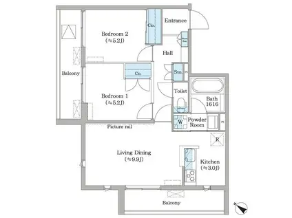 フィカーサ横浜(2LDK/3階)の間取り写真