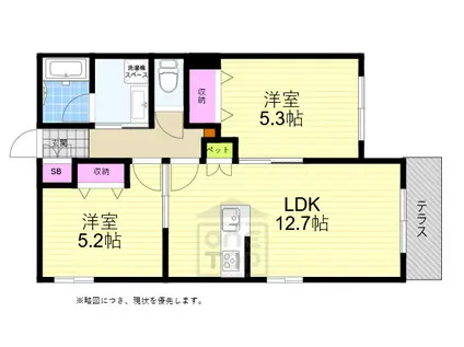 大阪市旭区新森5丁目ヘーベルメゾン(2LDK/1階)の間取り写真