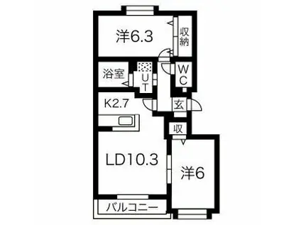 ヴィアーレあいの里II(2LDK/2階)の間取り写真