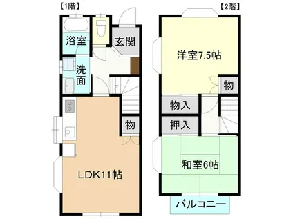 カサアミーゴA棟(2LDK/2階)の間取り写真
