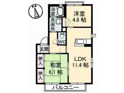 YMハイツC棟(2LDK/2階)の間取り写真