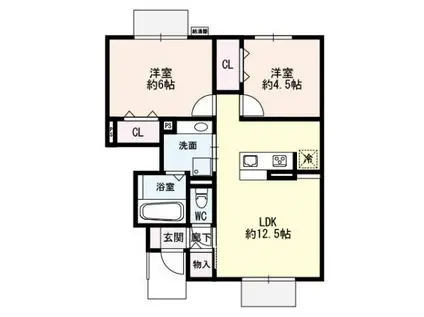 セジュール加佐(2LDK/1階)の間取り写真