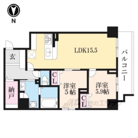 PADMA烏丸御池(2LDK/9階)の間取り写真