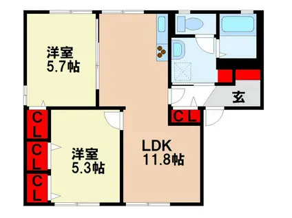ヴェル・ドミール朝倉街道A(2LDK/1階)の間取り写真