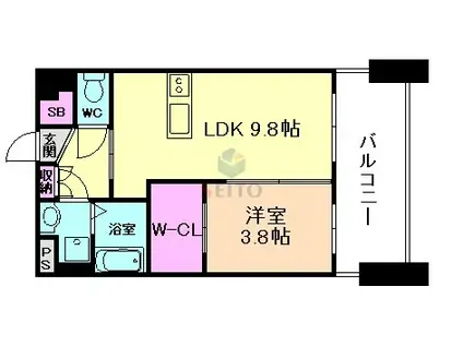 LUXE服部天神(1LDK/6階)の間取り写真