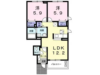 アクシア(2LDK/1階)の間取り写真
