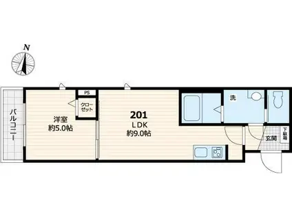 サニーコーク(1LDK/2階)の間取り写真