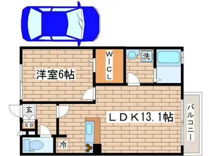 ガーデンコート車(1LDK/1階)の間取り写真