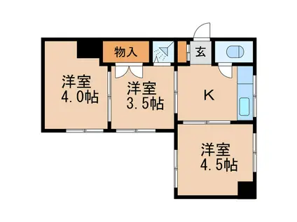 山一ビル(3K/4階)の間取り写真