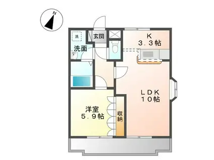 レインボーヒル(1LDK/2階)の間取り写真