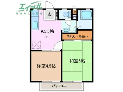 リバーハイツA(2DK/2階)の間取り写真