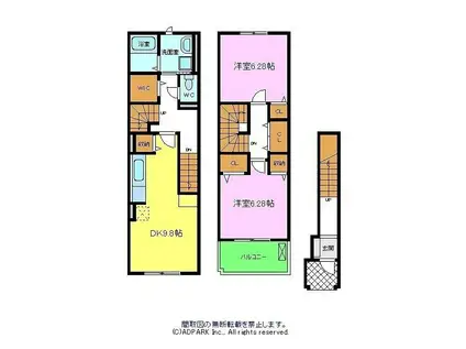 ハピネスⅡ(2DK/2階)の間取り写真