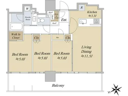 グランドシティタワー池袋(3LDK/33階)の間取り写真