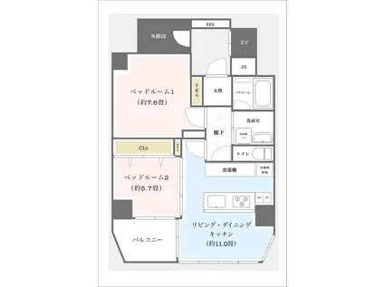 錦華堂ビル(1LDK/9階)の間取り写真