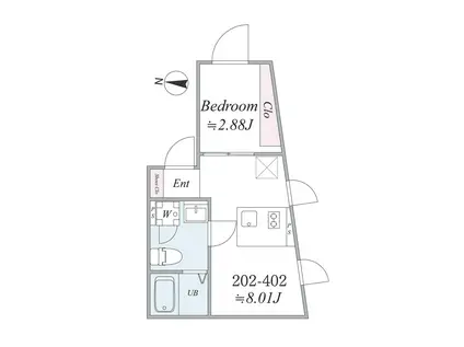 THE TRIAS SHIBUYAHONMACHI(1DK/2階)の間取り写真